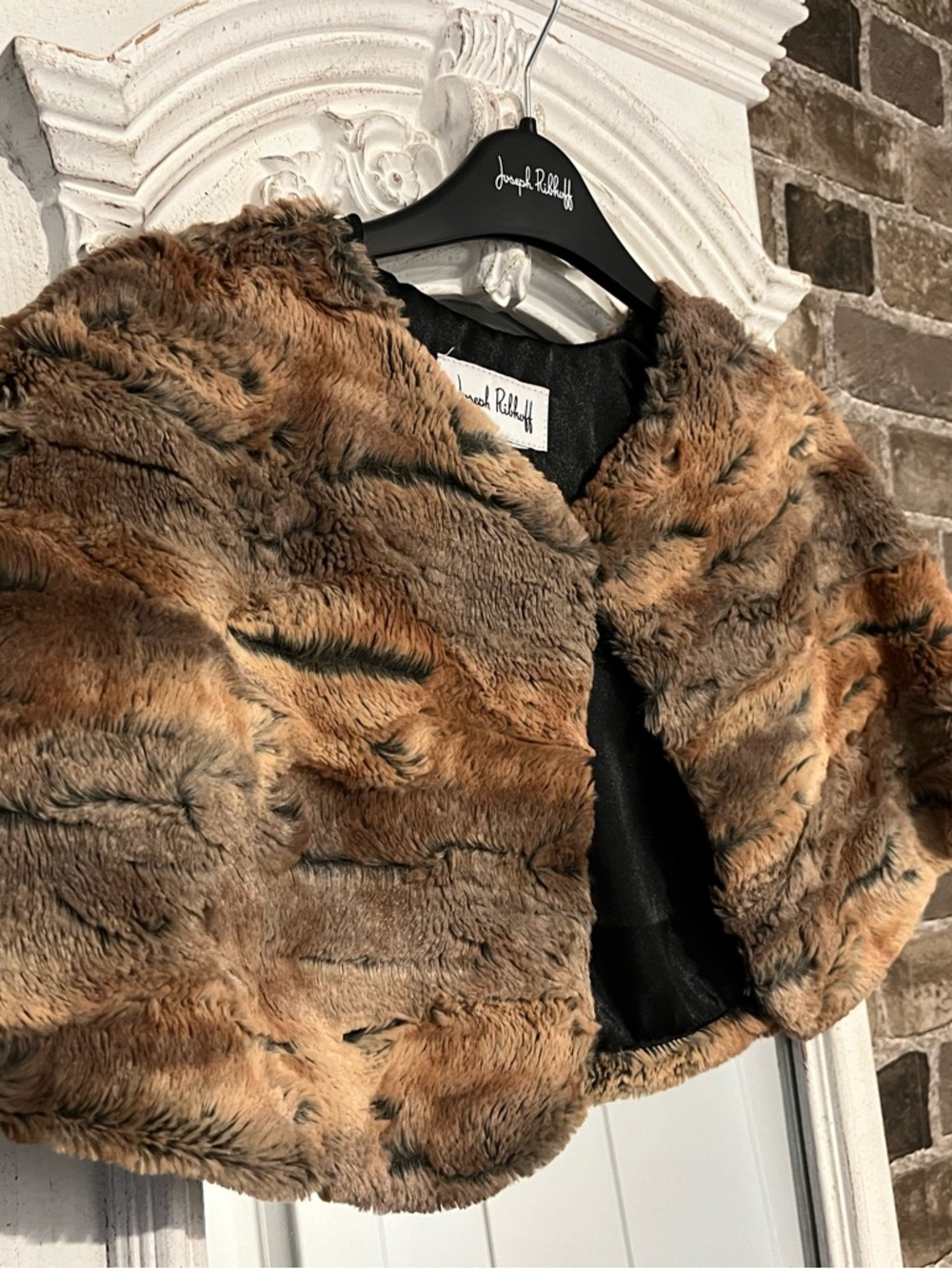 Joseph Ribkoff Brown & Tan Faux Fur Shrug - Picture 2 of 3